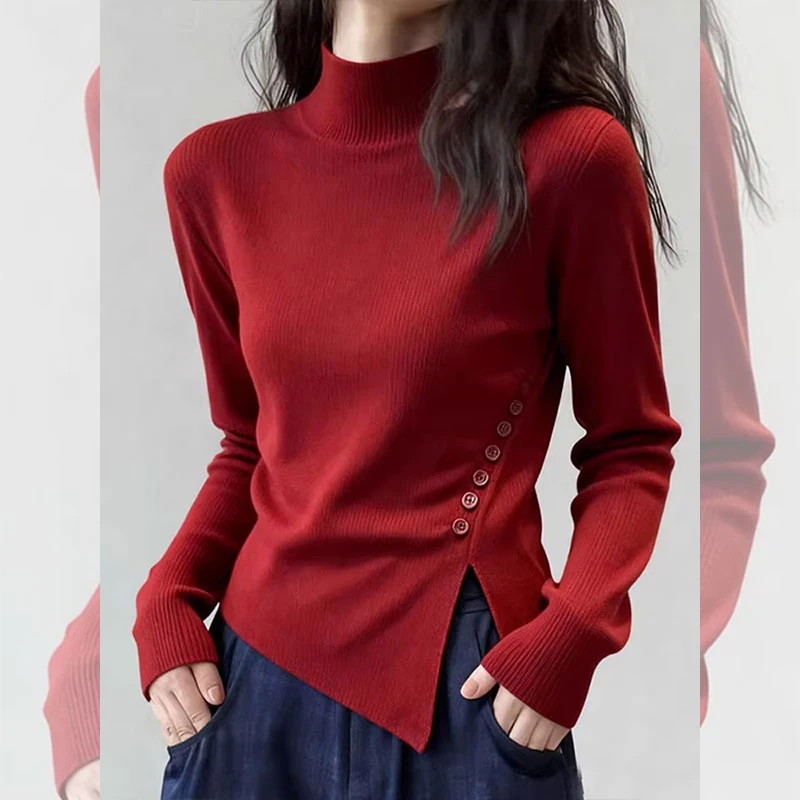 秋冬新款立领针织衫毛衣女时尚百搭气质轻熟风女装设计感别致上衣