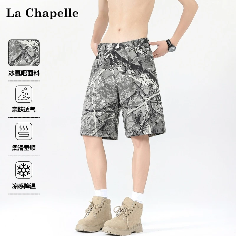 La Chapelle/拉夏贝尔迷彩工装裤男士夏季纯棉直筒休闲短裤五分裤