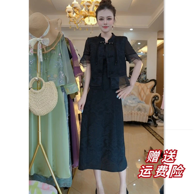 B3366显瘦气质复古优雅中长款裙子