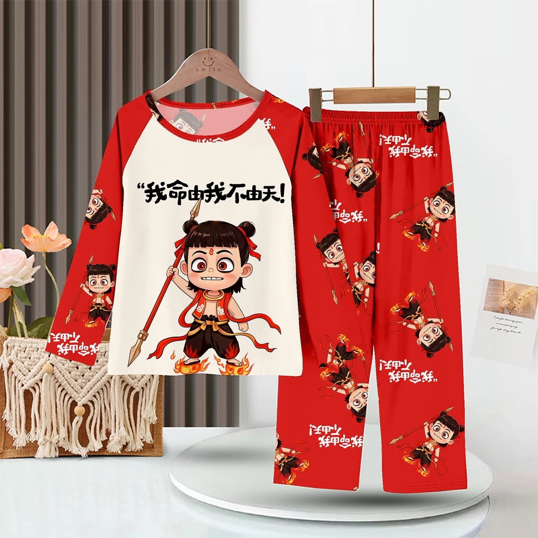 2025哪吒敖丙夏季薄款儿童睡衣套装男童女童中小童卡通可爱家居服