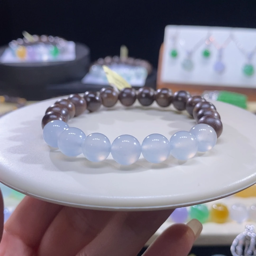 翡翠未镶嵌手串冰蓝底手串卡9+