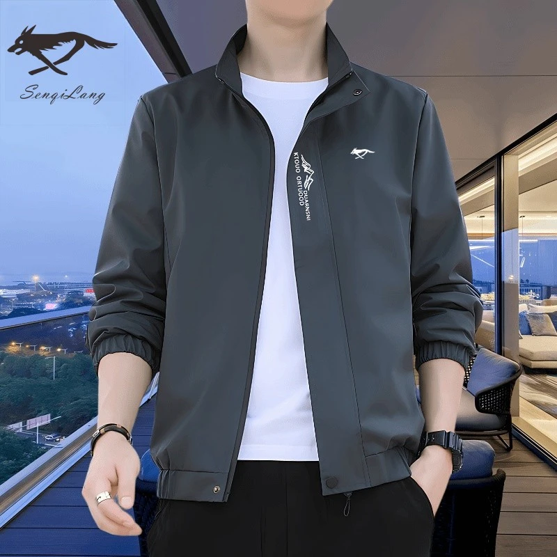 7匹男士夹克断码狼春秋季运动休闲百搭立领薄款商务中青年外套男