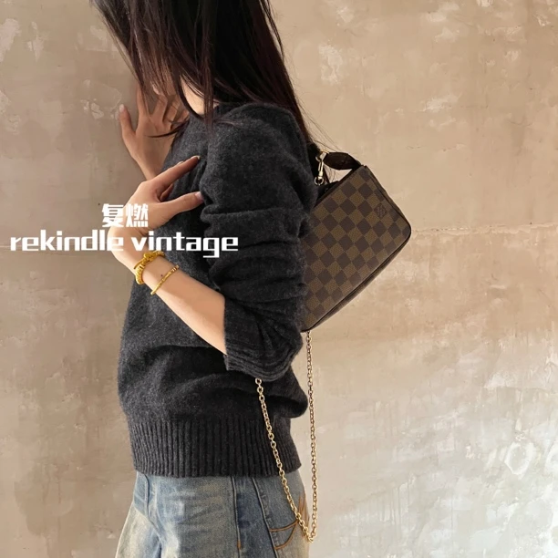 95新 LouisVuitton/路易威登 复燃精选/LV 棕色棋盘格中古大麻将