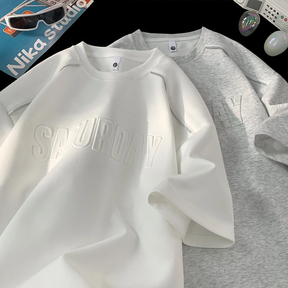 潮流重磅曼巴棉钢印短袖T恤男夏季潮牌设计感男士男条纹长袖t恤