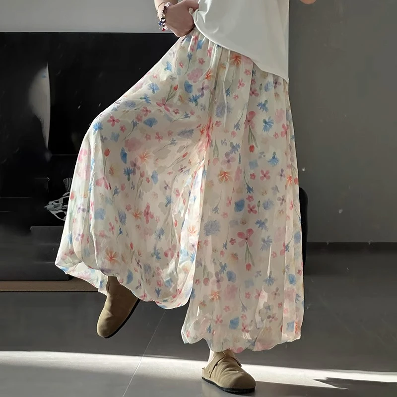 甜美彩色碎花花苞裙裤2025春夏新款阔腿温柔高腰显瘦休闲蓬蓬裤裙
