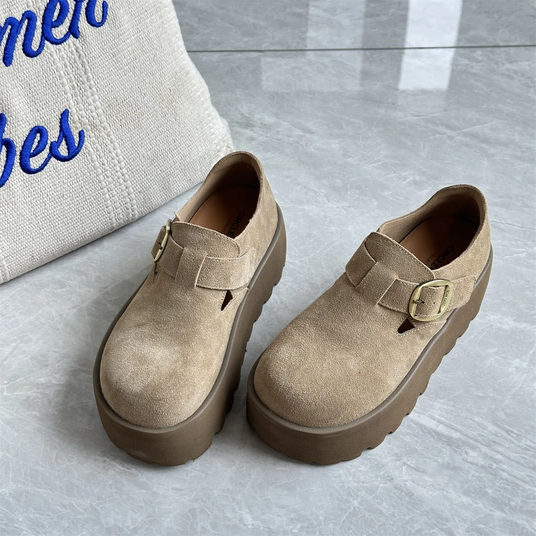 真皮高端厚底增高勃肯鞋女2025秋季百搭松糕底乐福鞋时尚单鞋圆头
