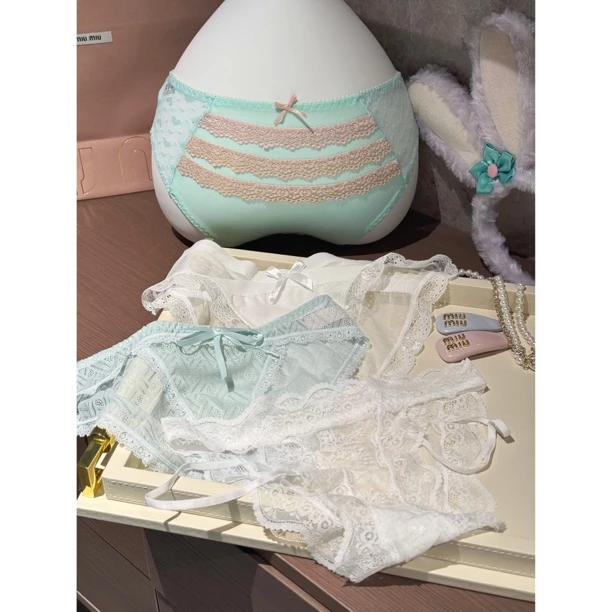 「LA」美女们都在穿的薄荷曼波纯欲蕾丝边美臀春夏少女套盒内裤