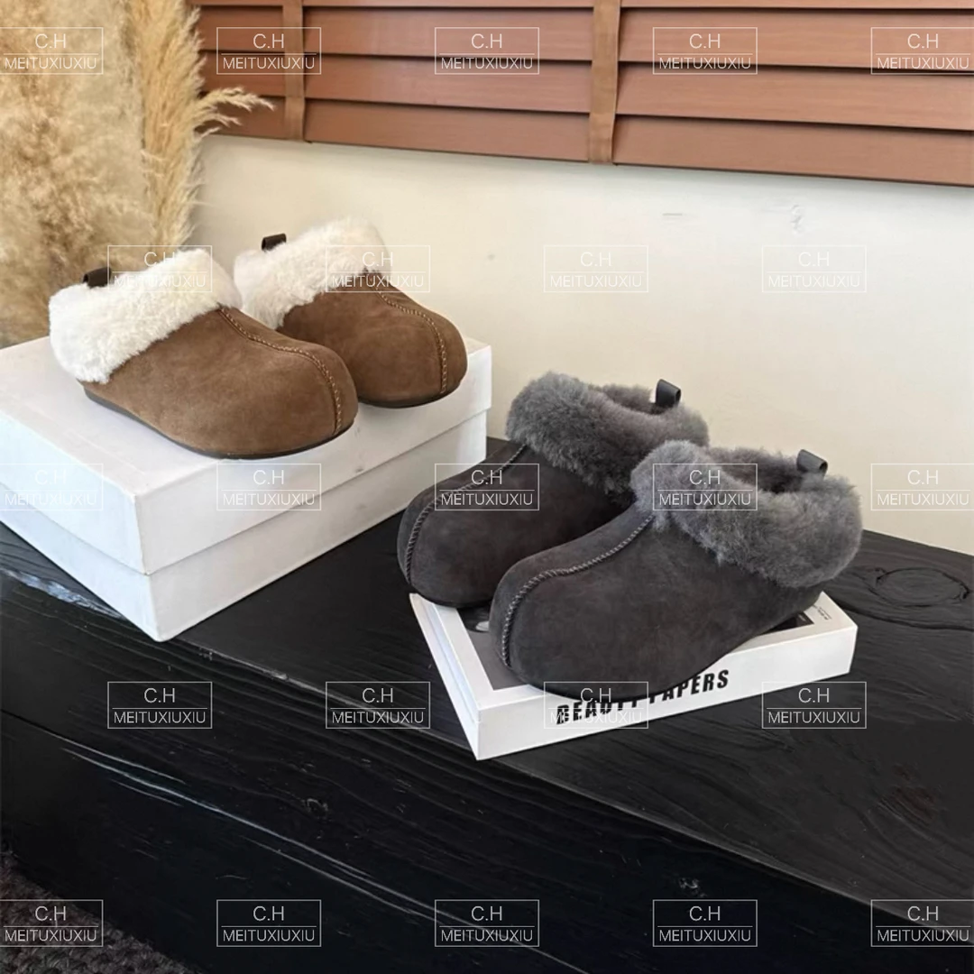 【C.H】2025加绒勃肯鞋女鞋一脚蹬拖鞋保暖厚底增高毛毛鞋半拖