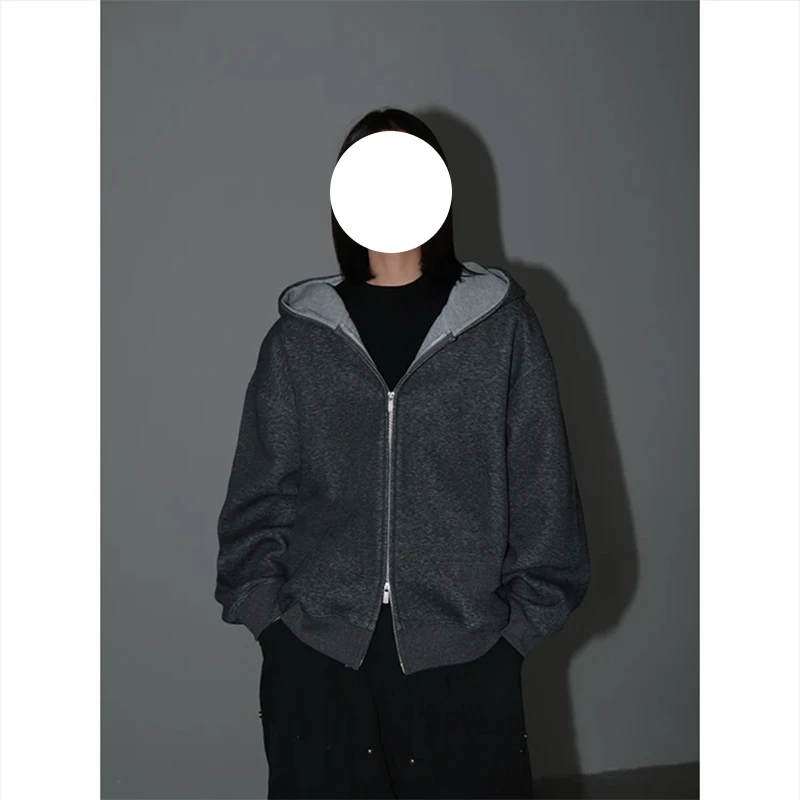 460G重磅拼色开衫卫衣男女同款连帽宽松休闲外套百搭运动情侣长袖