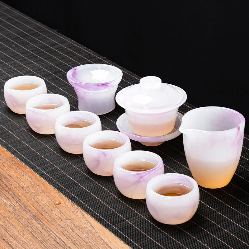 飘紫罗汉杯琉璃茶具套装家用手工功夫茶具防烫耐热简约泡茶神器