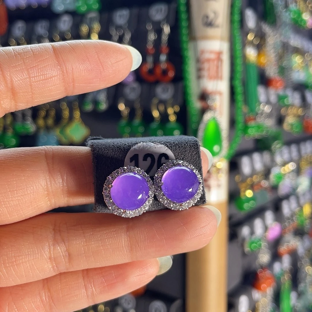 翡翠银S925镀金镶嵌耳饰126