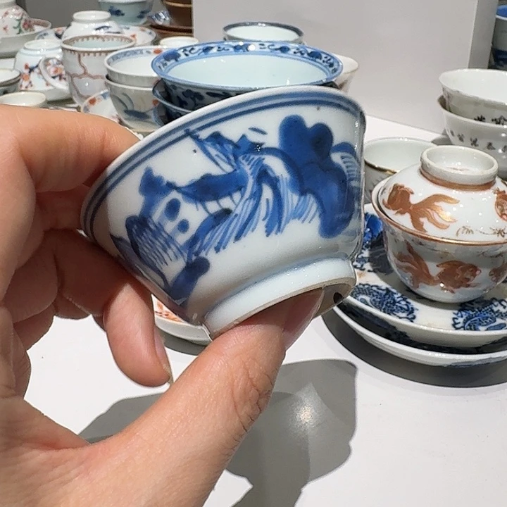 用***9青花杯底部小磕皮杯