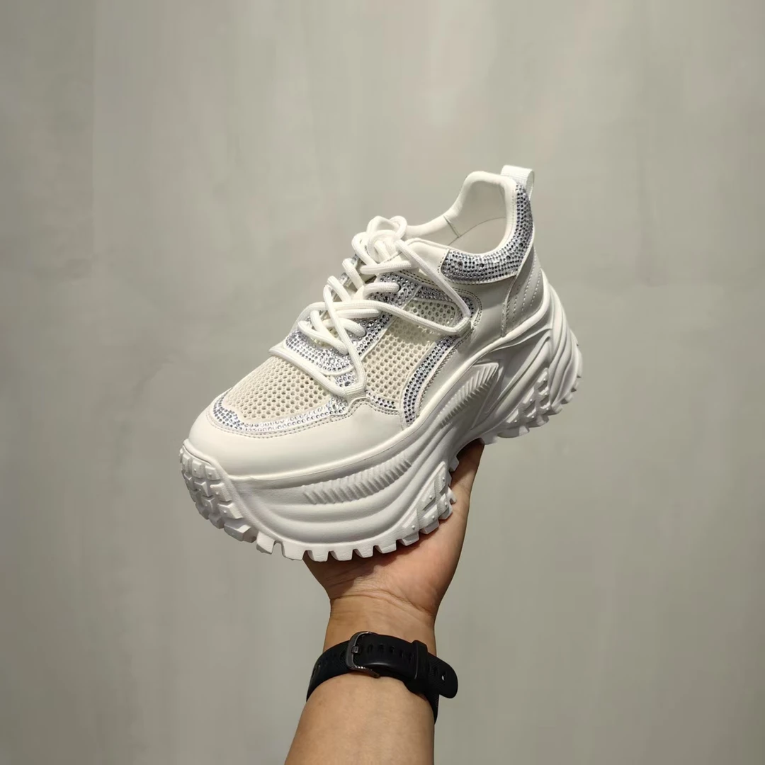 蒂格薇琦 2025春季新款水钻网面老爹鞋女运动休闲松糕鞋 2519-1