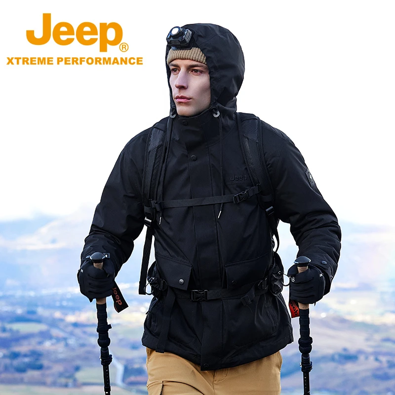 Jeep吉普户外防水冲锋衣男士三合一登山服可拆卸抓绒内胆外套春秋