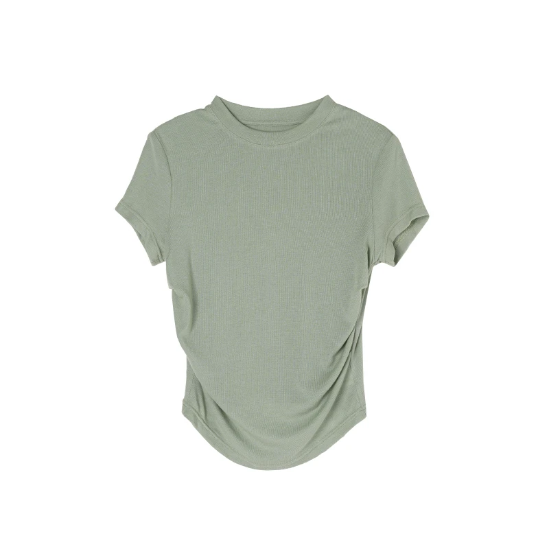 EighthMonth美式褶皱感圆领修身正肩短袖t恤女夏圆领休闲AW01614