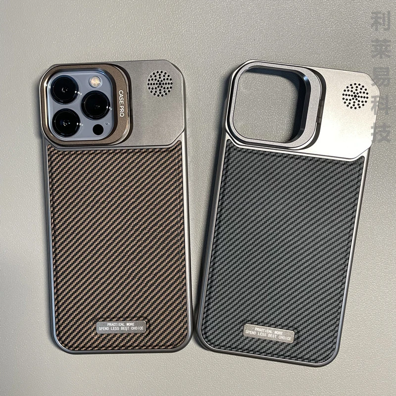 纤维纹无边框适用苹果16promax手机壳iPhone15/14/13金属镜头支架