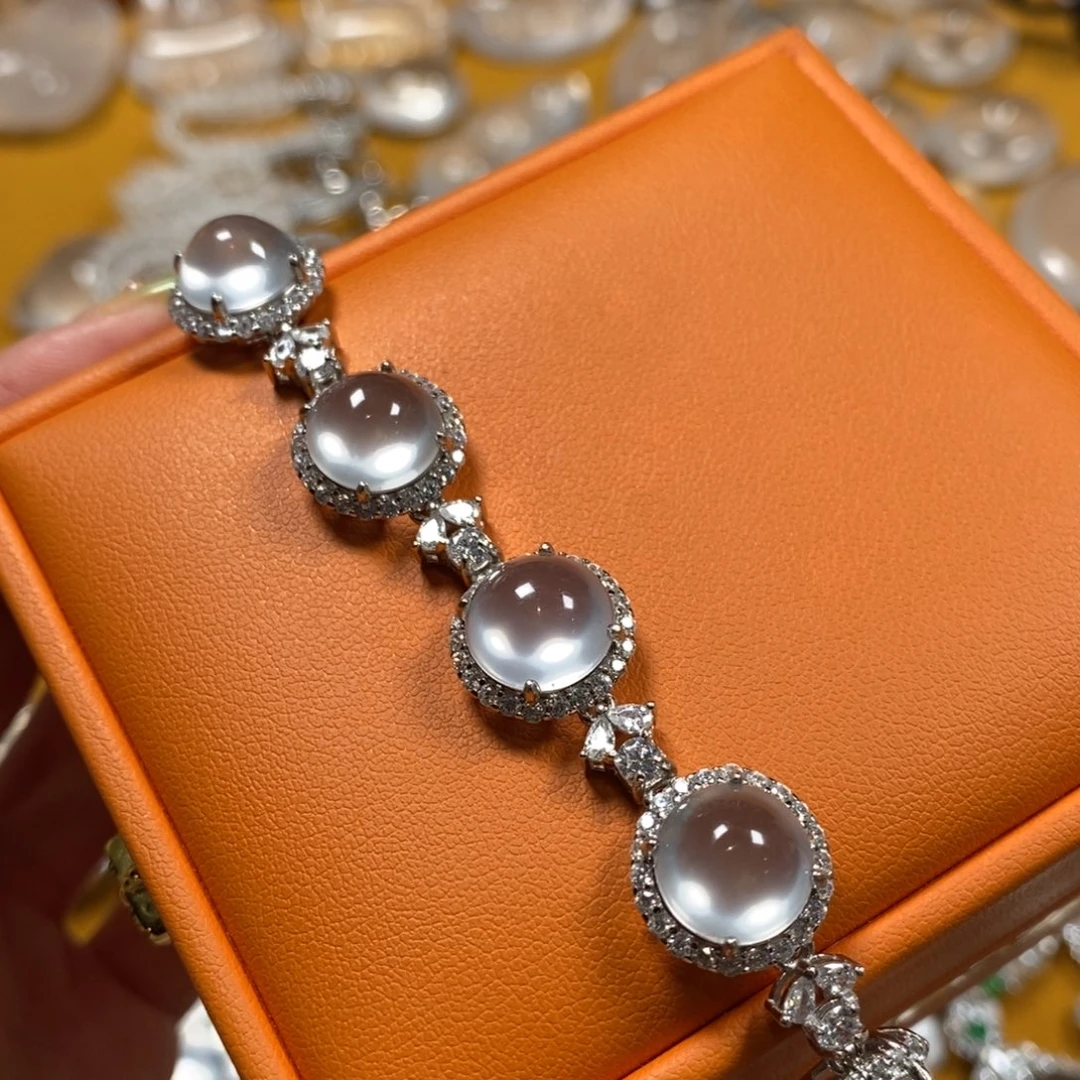 M***森石英质玉银S925镶嵌颈饰黑钢五蛋手链