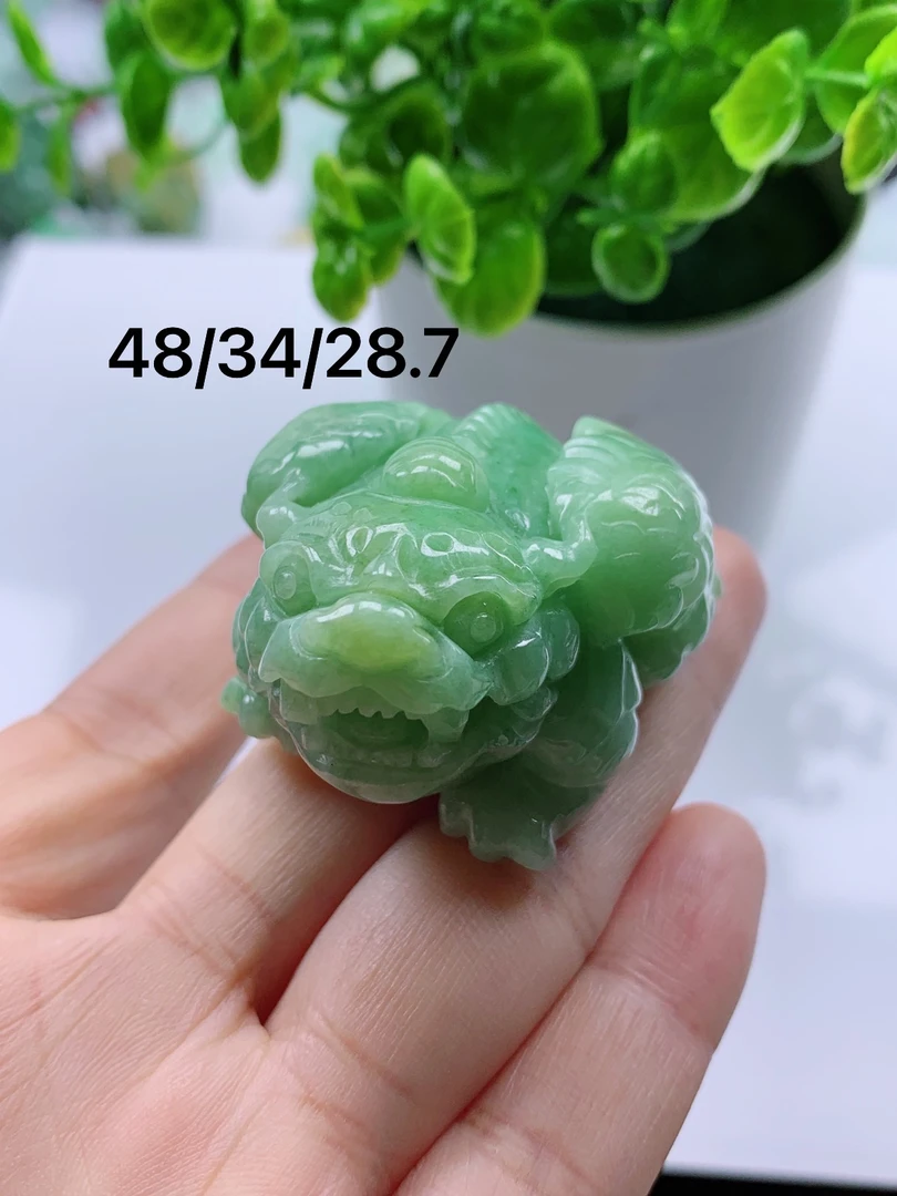 天然翡翠A货满豆绿招财貔貅吊坠