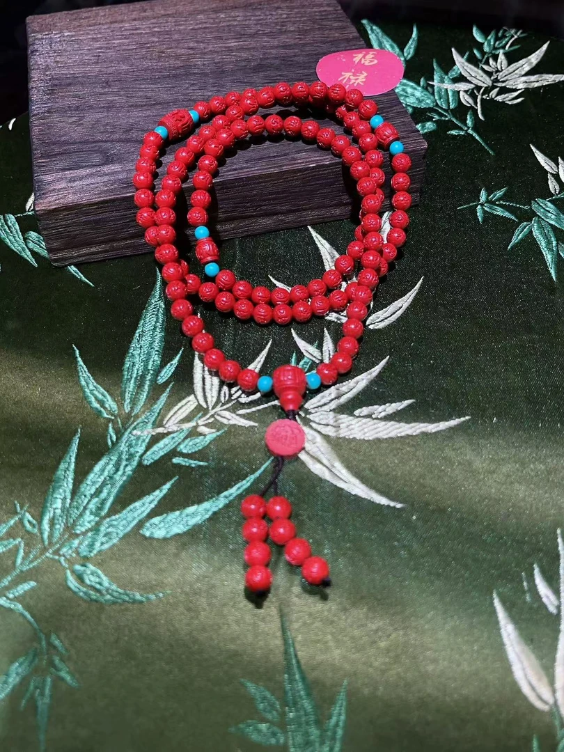 含辰砂工艺品高含量真朱砂水飞红砂6mm六字真言108颗念珠041