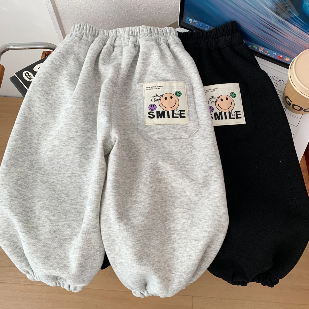 男女童卫裤2025春秋装洋气中小童笑脸束脚裤百搭儿童休闲运动裤子