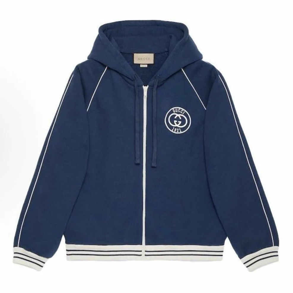 99新 GUCCI/古驰 蓝色连帽长袖卫衣外套 M码 md1322