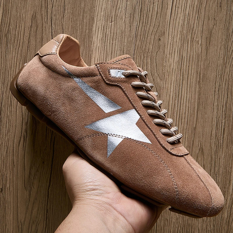 欧洲站春季新款男鞋真皮英伦复古时尚休闲板鞋牛皮手工轻便德训鞋