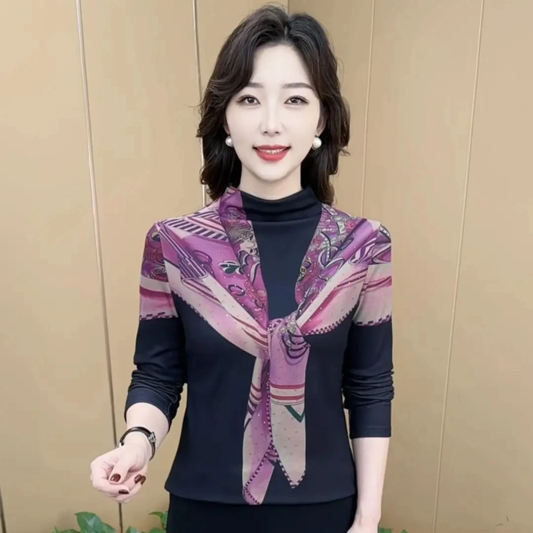 秋冬新款双面绒潮流印花网红打底衫气质百搭时尚洋气妈妈装K6619