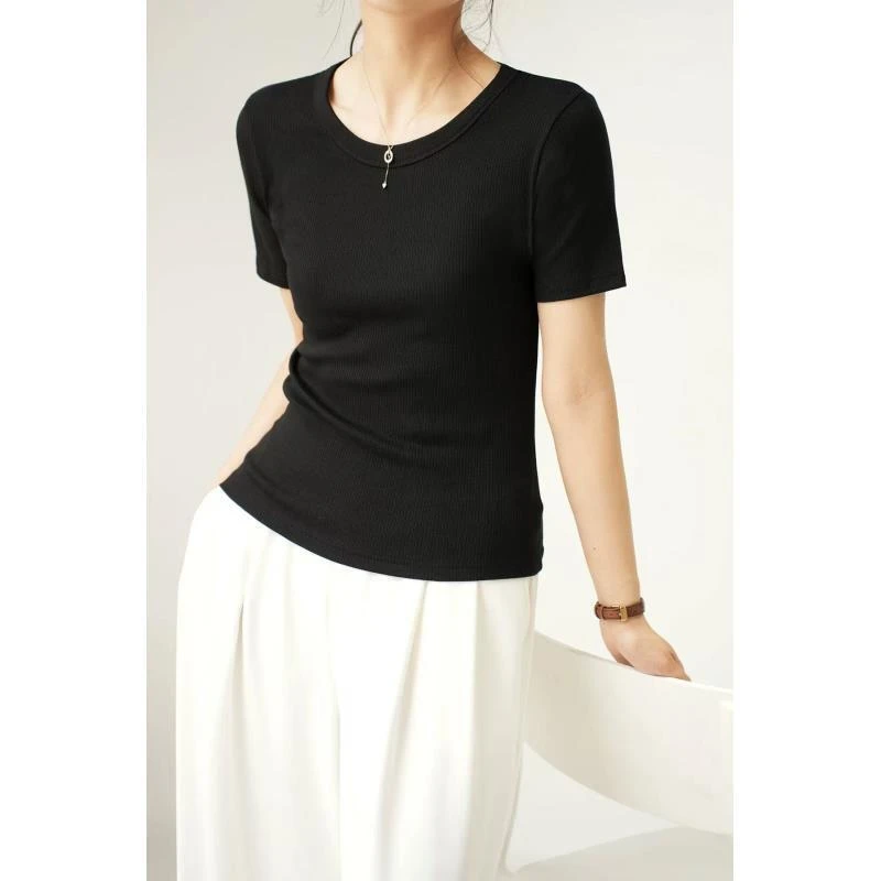 L5507瘦瘦螺纹女士T