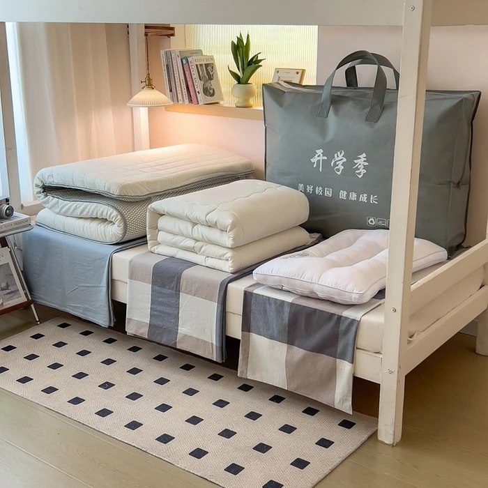 LangSha/浪莎水洗棉学生宿舍床六件【床垫+枕芯+被子+被套+三件套】