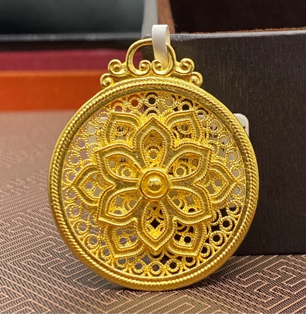 链子足银 老铺匠 足银999花开富贵镂空吊坠