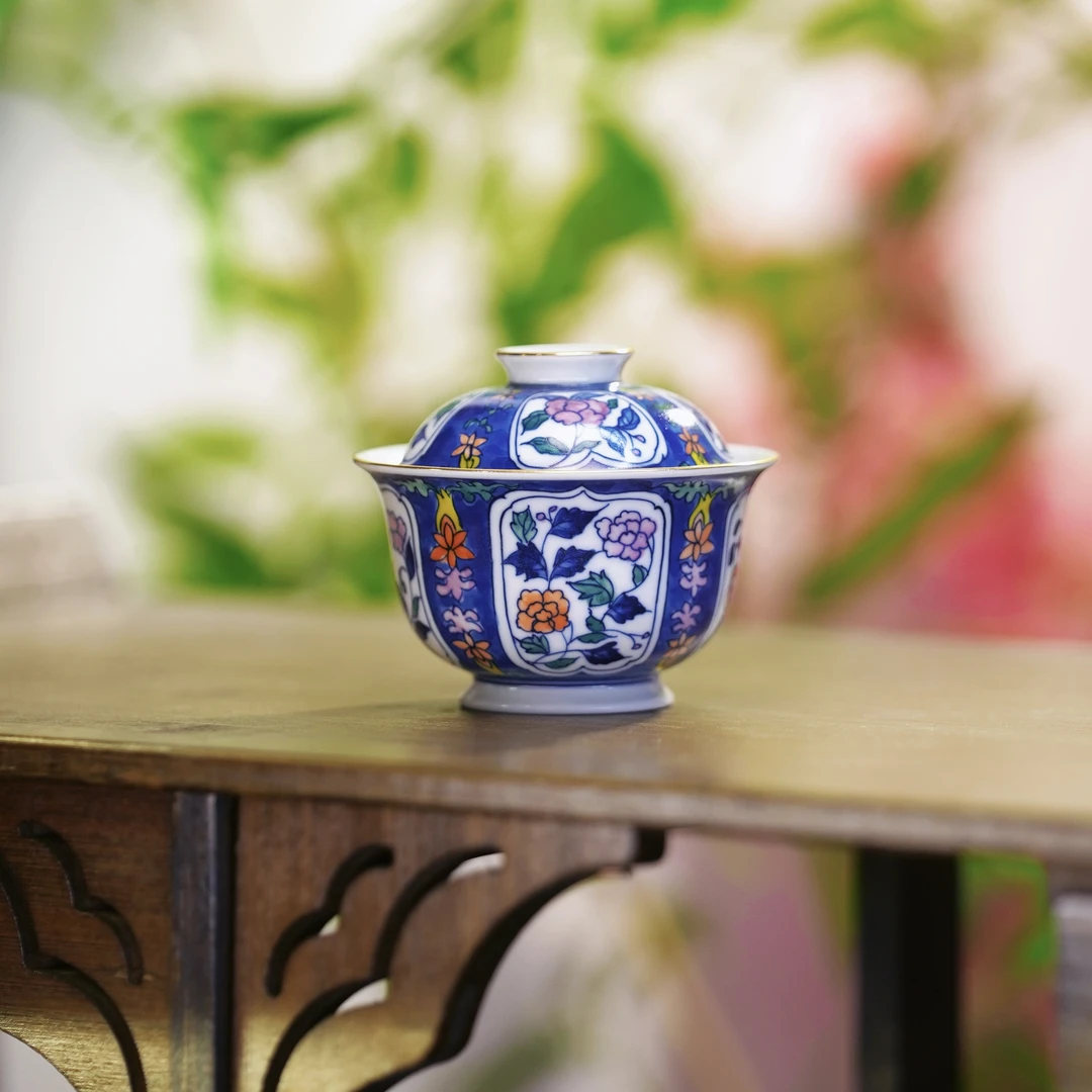 【雨溪山房】景德镇-纯手工花开见喜盖碗130ml