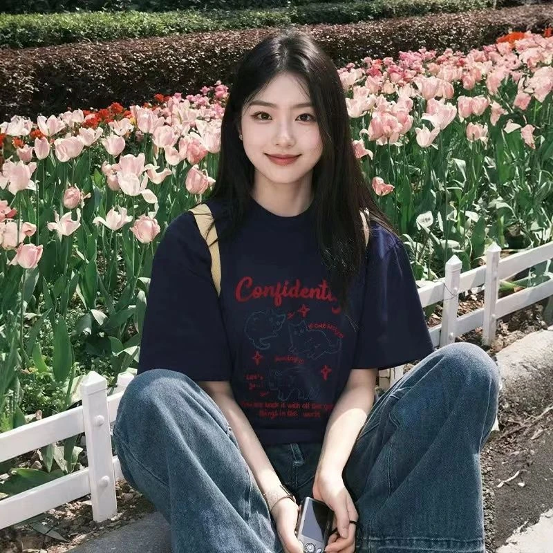 小众女装洋气女装2025夏季新款白色新款短袖T恤女ins美式潮流百搭