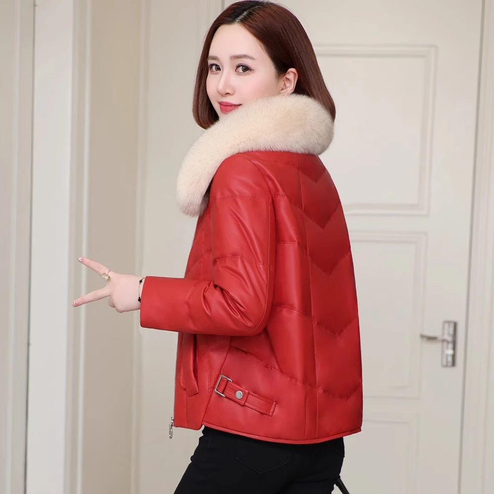 2025新款海宁绵羊皮真皮羽绒服女短款夹克冬季皮衣外套小个子皮草