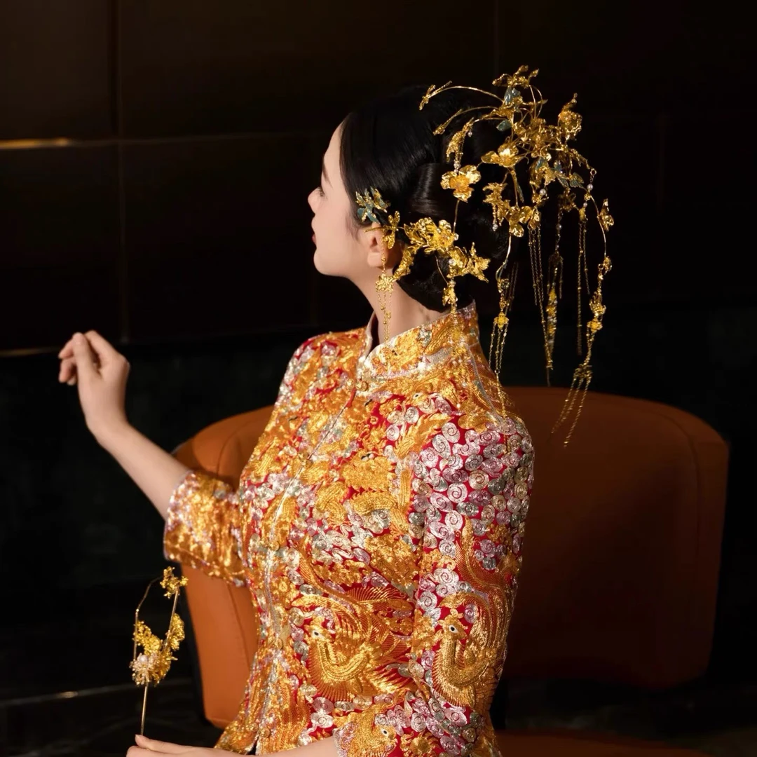 君心家 绫罗 | 5133金蓝后压大钗发梳七件套新娘中式个性小众头饰