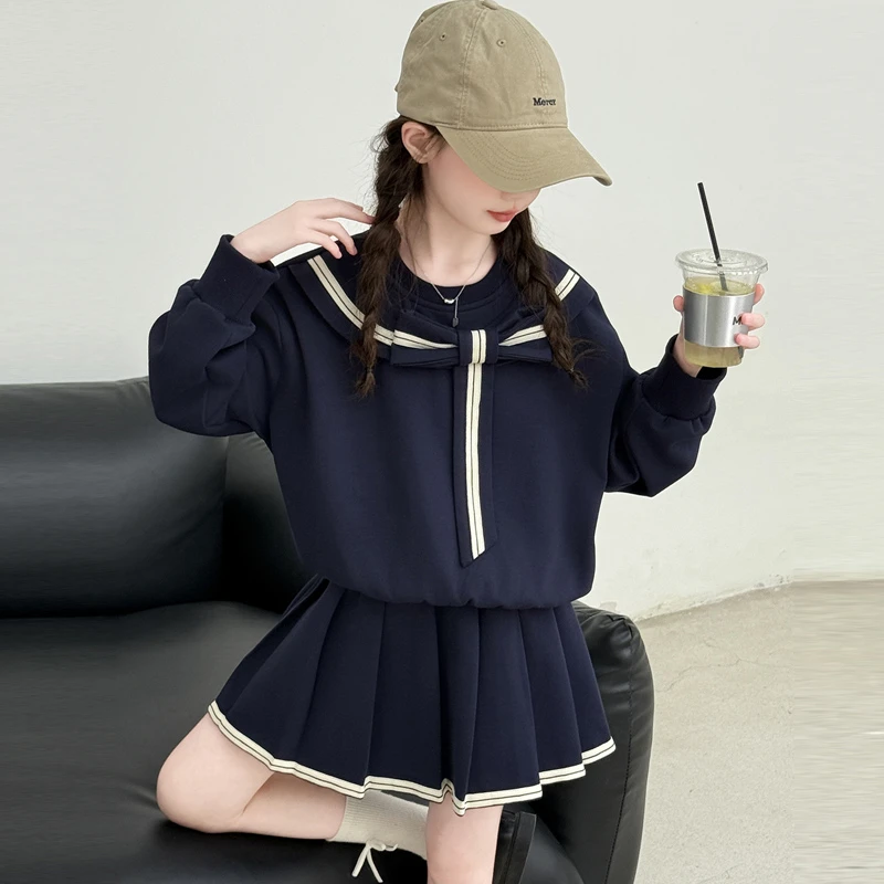 女童套裙秋季洋气潮酷学院风时髦韩版套装海军领中大童6-12岁潮款