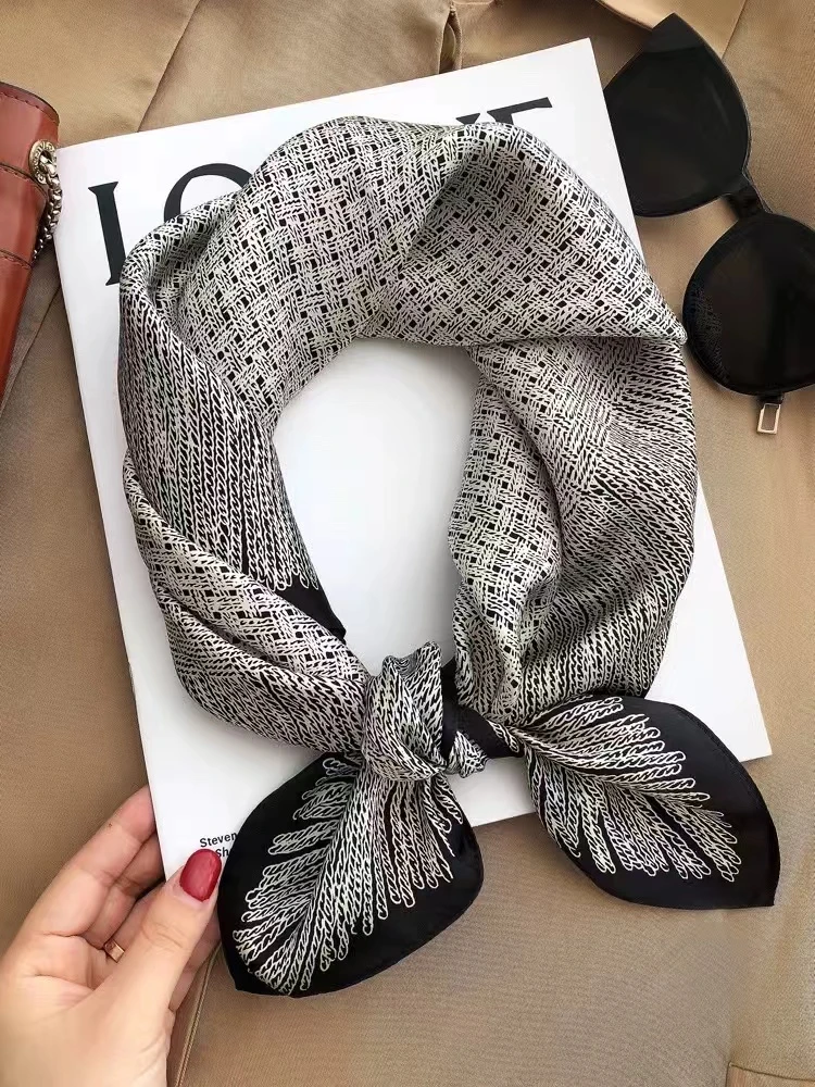 100%桑蚕丝【灰色小香】65方巾单面真丝丝巾时尚女士气质B065