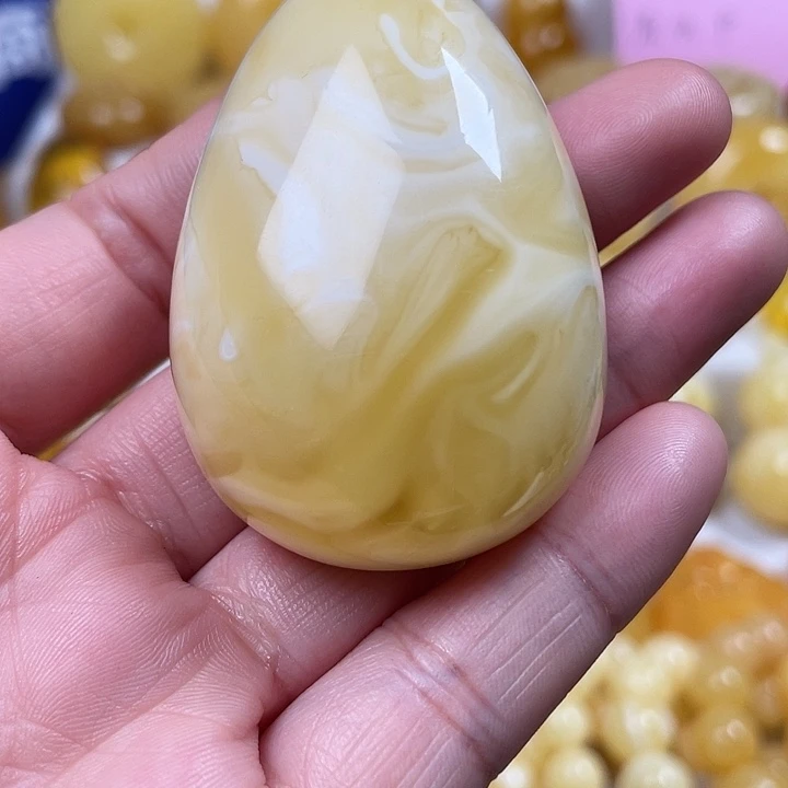 蜜蜡裸石未镶嵌瓷白花水滴