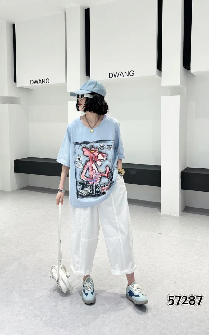 【大曼曼家】冰棉粉红豹大码短袖休闲半袖57287