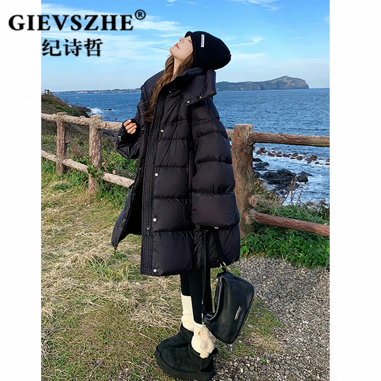 纪诗哲黑色中长款羽绒服女冬季2025新款高级感炸街90白鸭绒厚外套