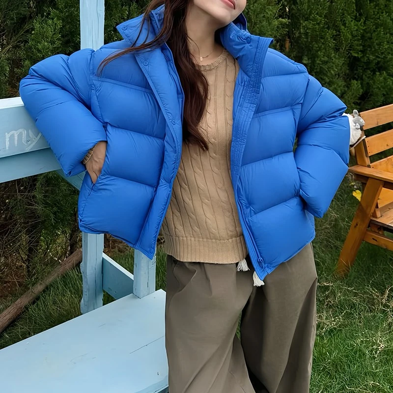 克莱因蓝色棉服女款2025冬季新款韩系小个子巨好看的棉衣棉袄外套