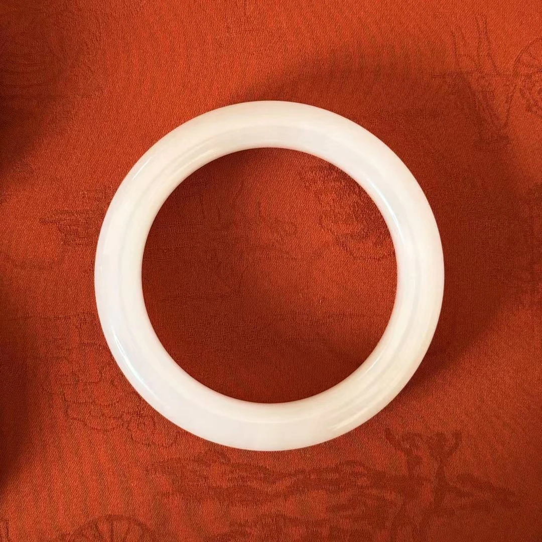 和田玉白玉冰猫手镯 圈口56