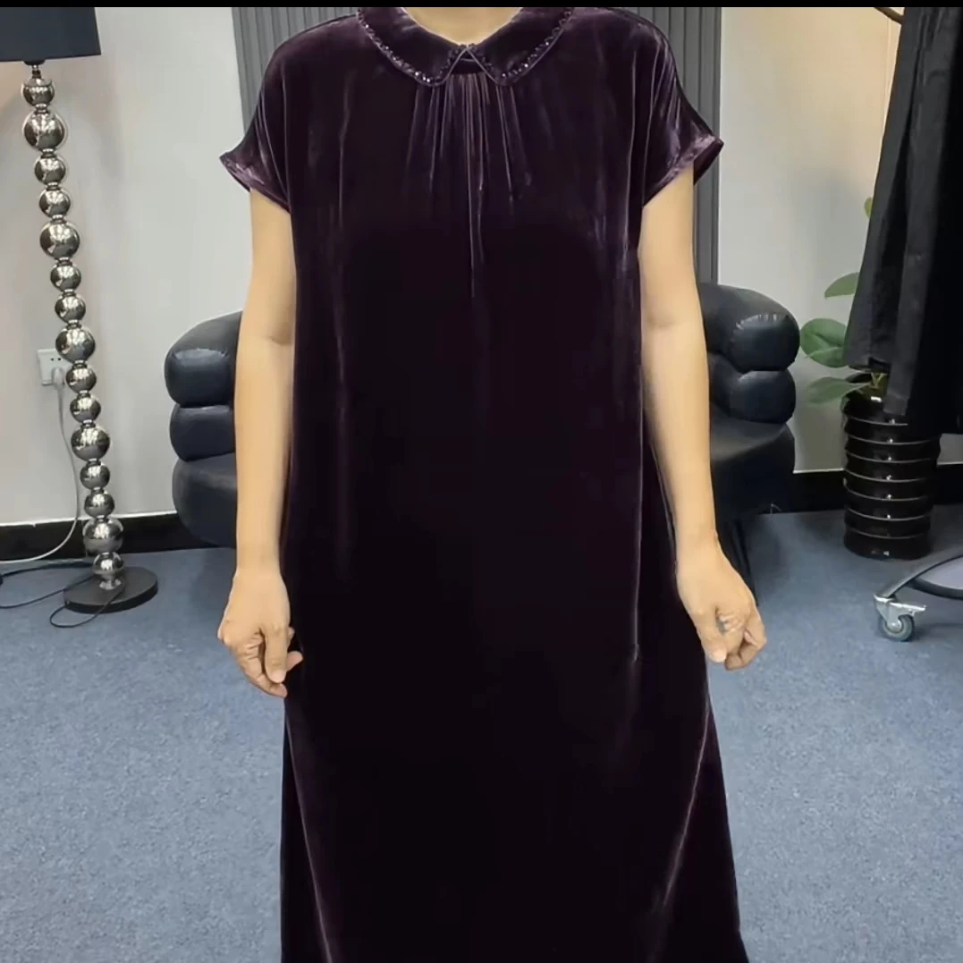 高贵典雅连衣裙春夏短袖丝绒连衣裙显瘦时尚礼服拉链中式