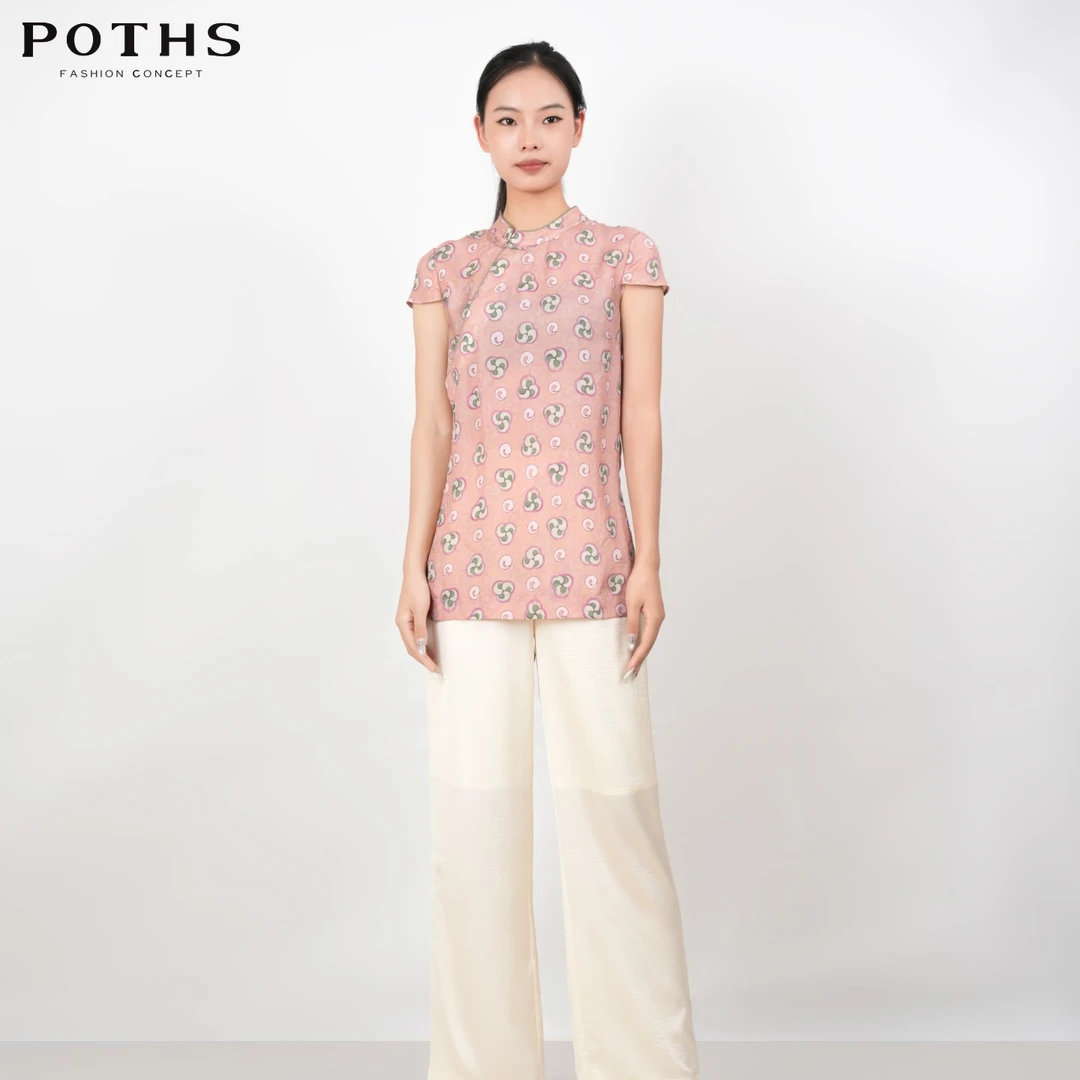 铂玺2025新款夏季时尚气质优雅印花新中式盘扣短袖上衣女85601066