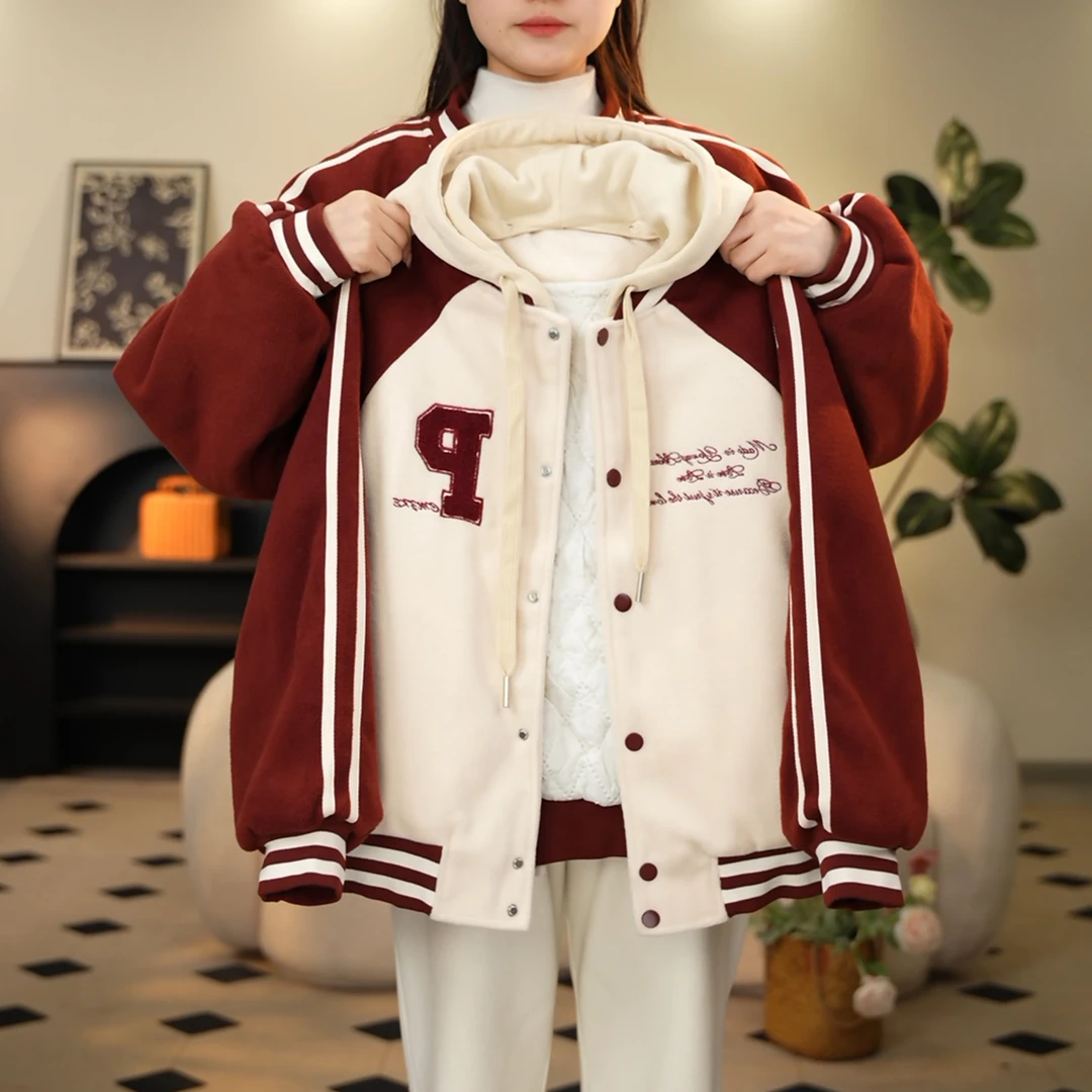 【涵妈推荐】女童呢子外套夹棉冬季休闲中大青少年棒球服运动外套