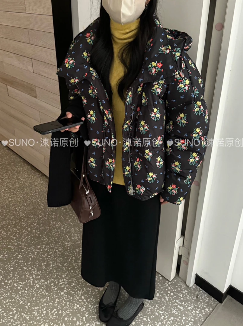 韩版小个子复古花卉印花保暖羽绒 服外套  51009-Z#