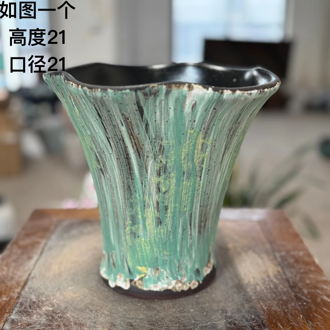 复古风大口径透气粗陶花盆欧式大号适合室内外多肉悬崖老桩盆栽