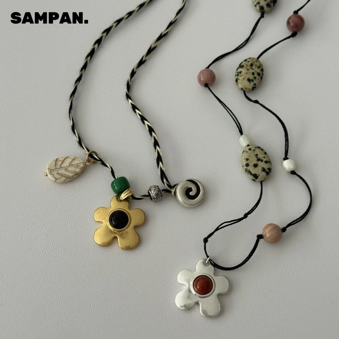 铜合金棉绳项链 SAMPAN花园果实春夏复古度假风花朵长项链毛衣链