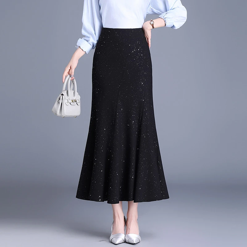 黑色鱼尾裙半身裙女春秋2025新款高腰显瘦包臀裙中长荷叶边一步裙