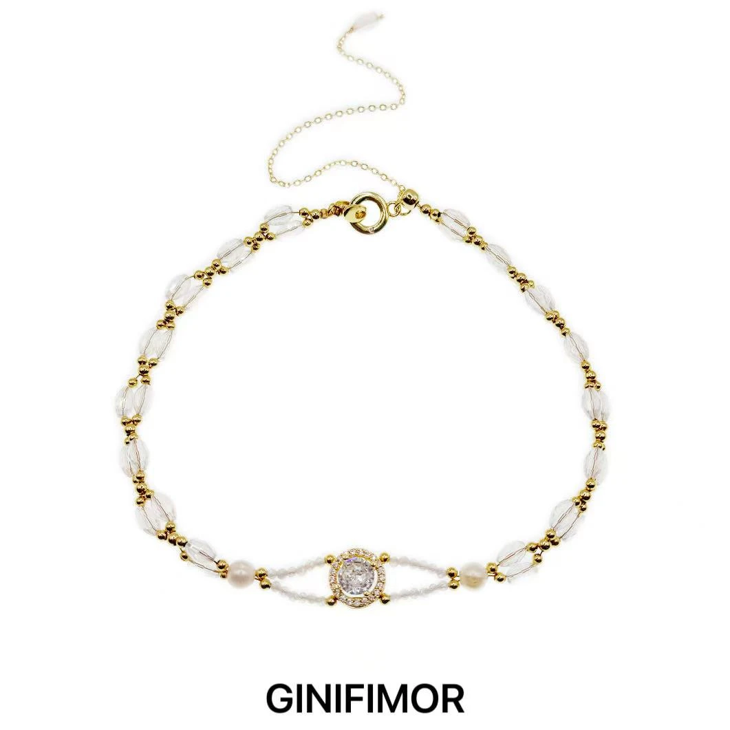 GINIFIMOR 铜合金仿珍珠项链 a638 切面亮晶晶仿珍珠清透项链颈链