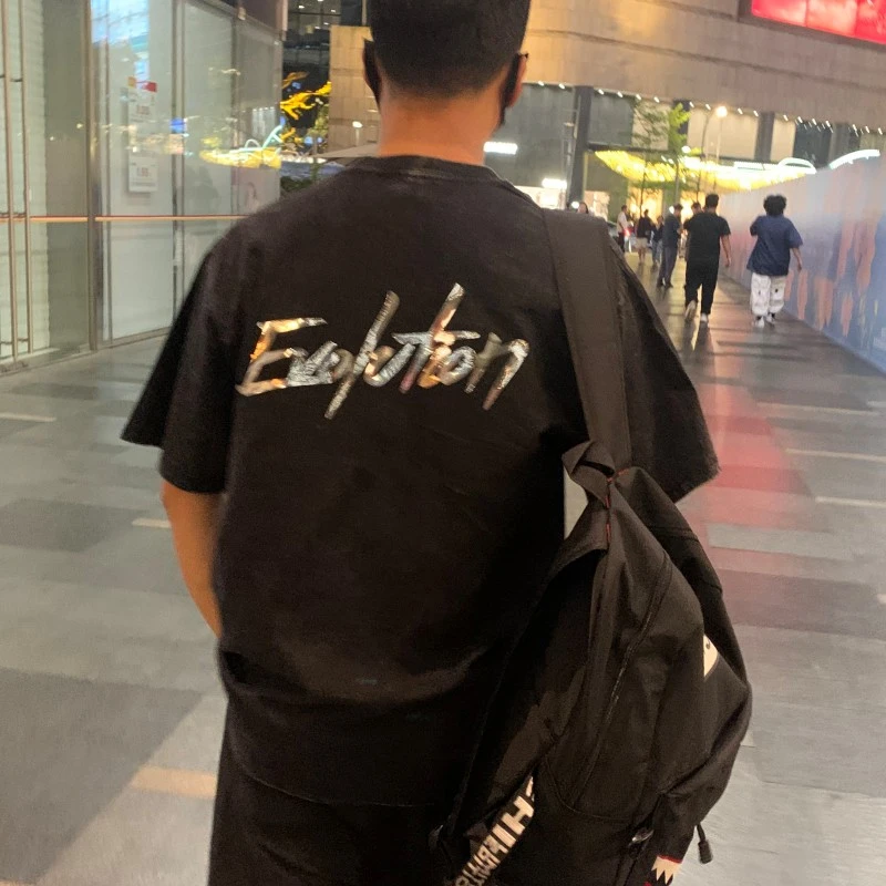 做旧烫金重磅棉T谢霆锋演唱会同款宽松T恤短袖情侣常规款街头男装